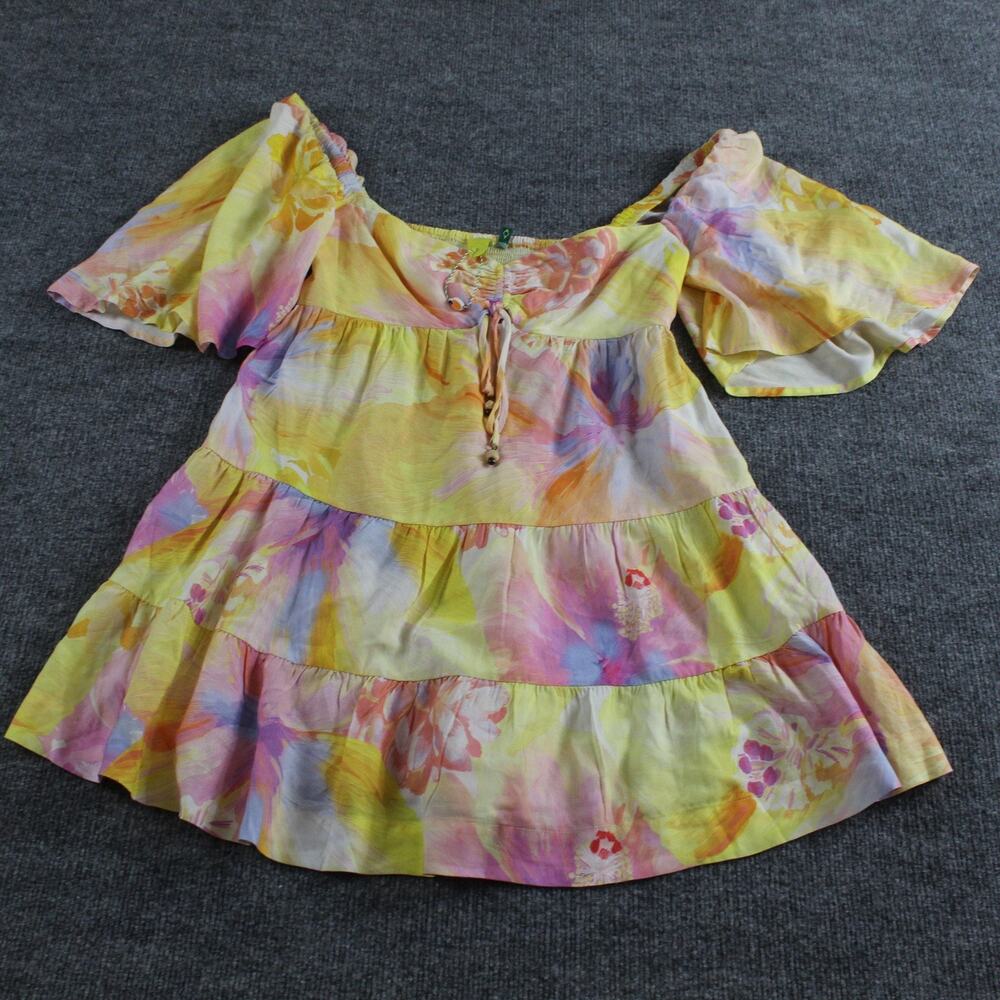Farm Rio Mini Floral Off Shoulder Tiered Tropical Dress Size Small